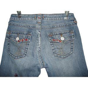 Vigoss 7/8 Beaded Embellished Embroidered Boot Cut Pocket Flaps Low Rise Jeans